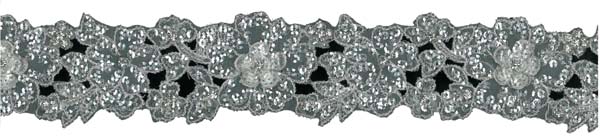 CRYSTAL BEADED SEQUIN GUIPURE EDGING - SIL